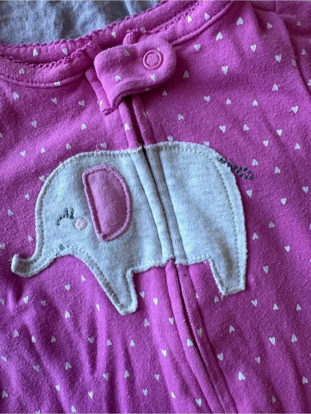 Pink Footed Baby One-Piece with Elephant Appliqué